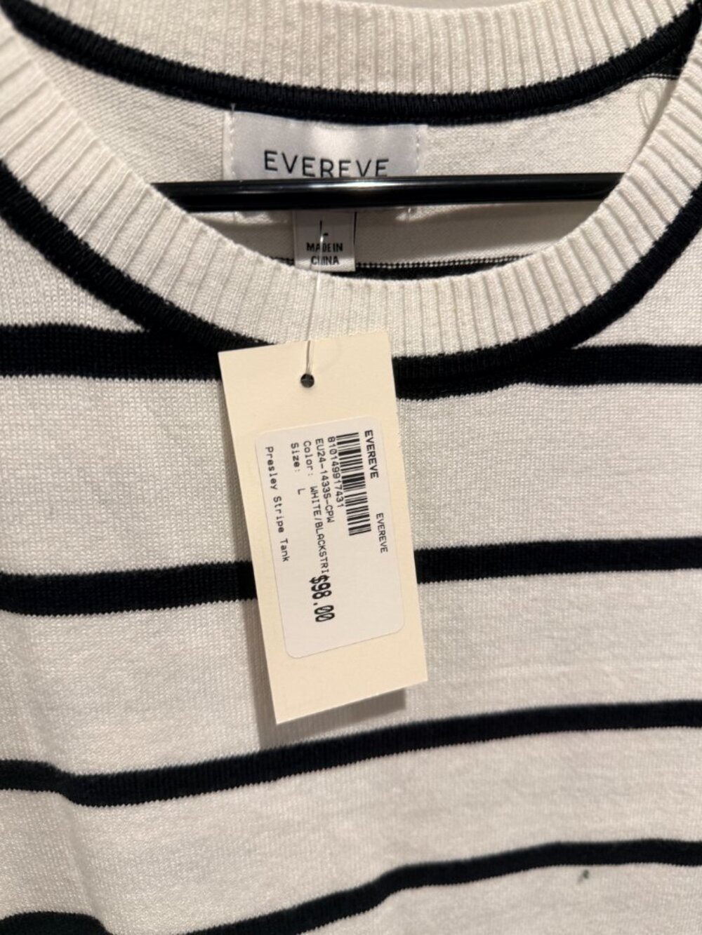 NEW! Black And white strip sweater material tank Top - Picture 2 of 2